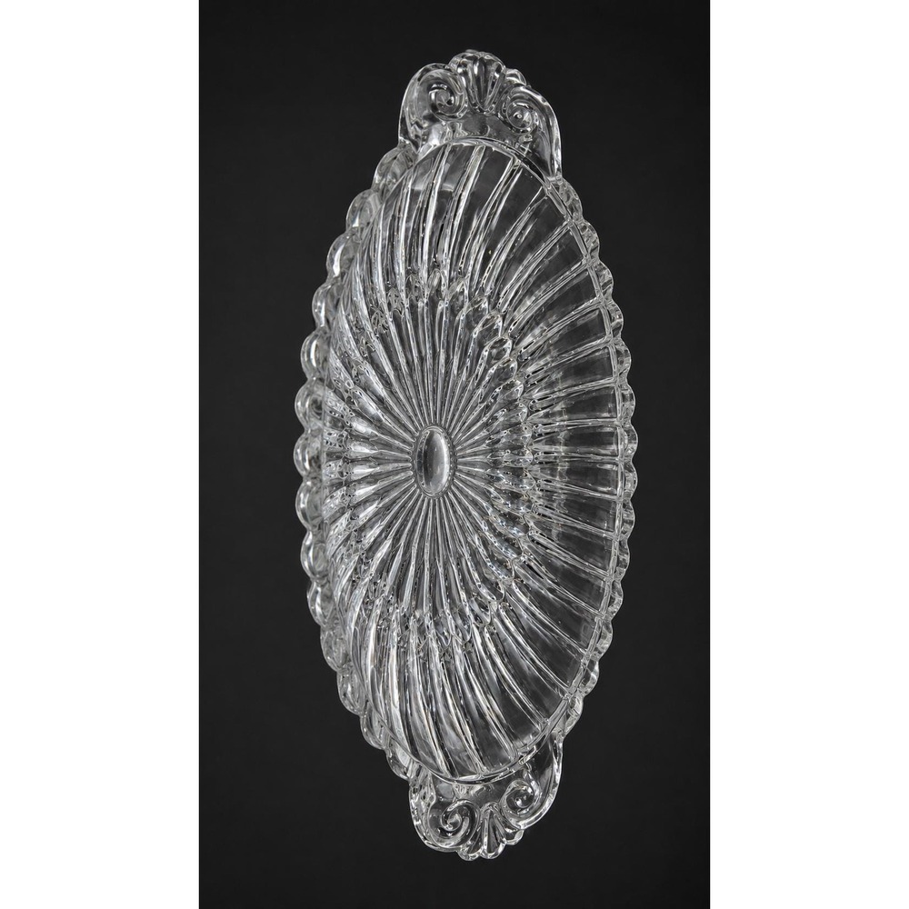 Mid-Century Clear Pattern Glass Pickle Dish, Ribbed Oval Serving 1950s Glassware